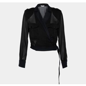 Max Mara Black Crepe Front Tie Detail Crop Moto Jacket